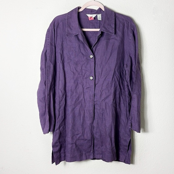 J. Jill 100% Button Down Shirt Tunic Jacket Purple Slit Details Purple size 8 - Picture 1 of 8